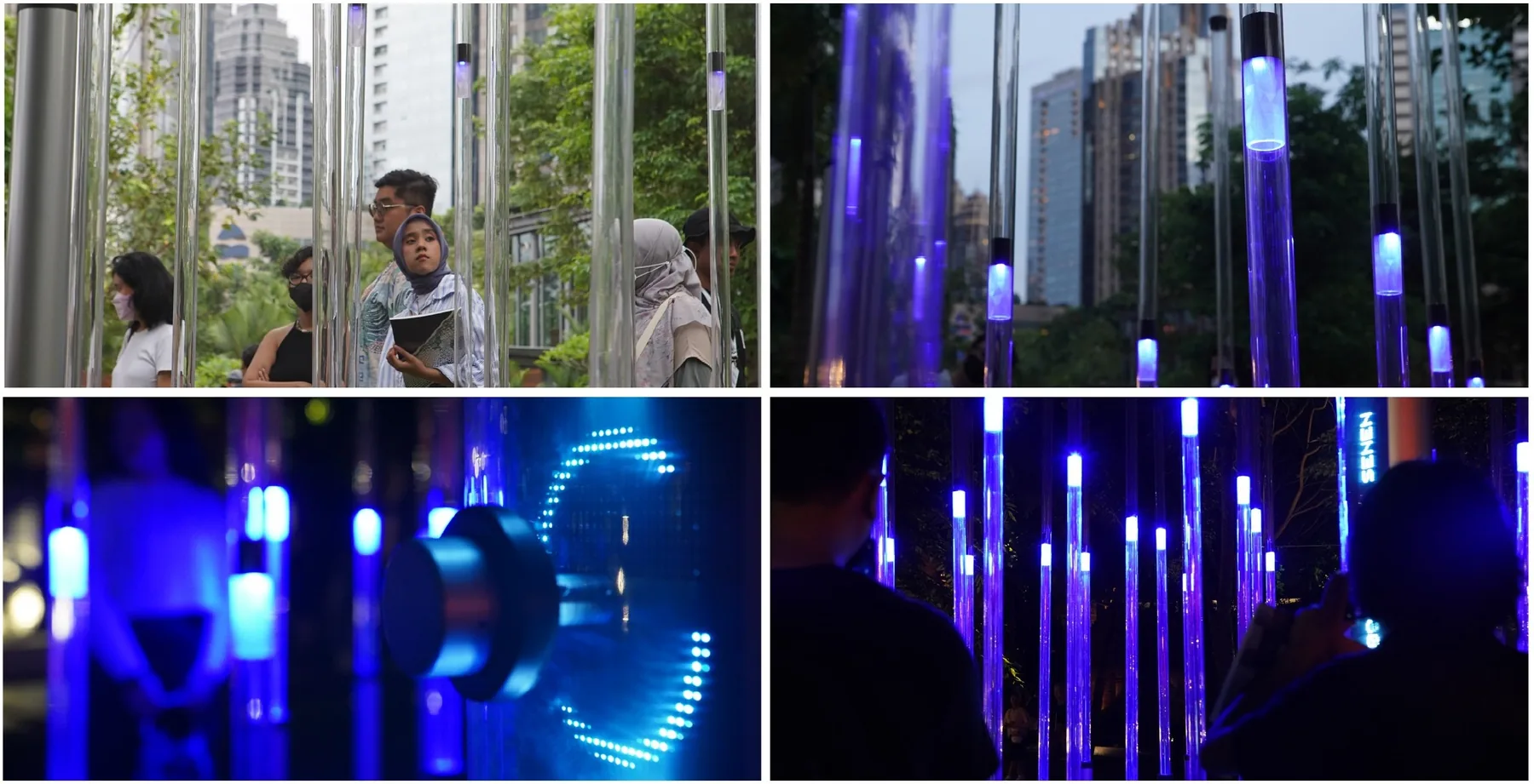Installation view, laser-lit tube array